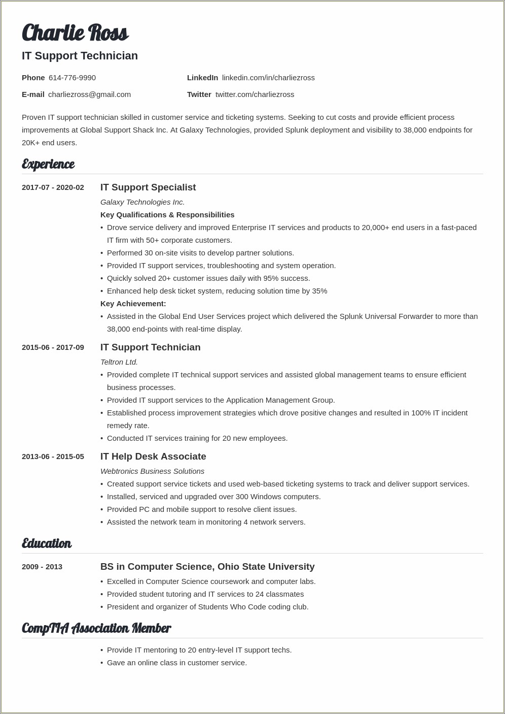 Tier 2 It Support Job Resume