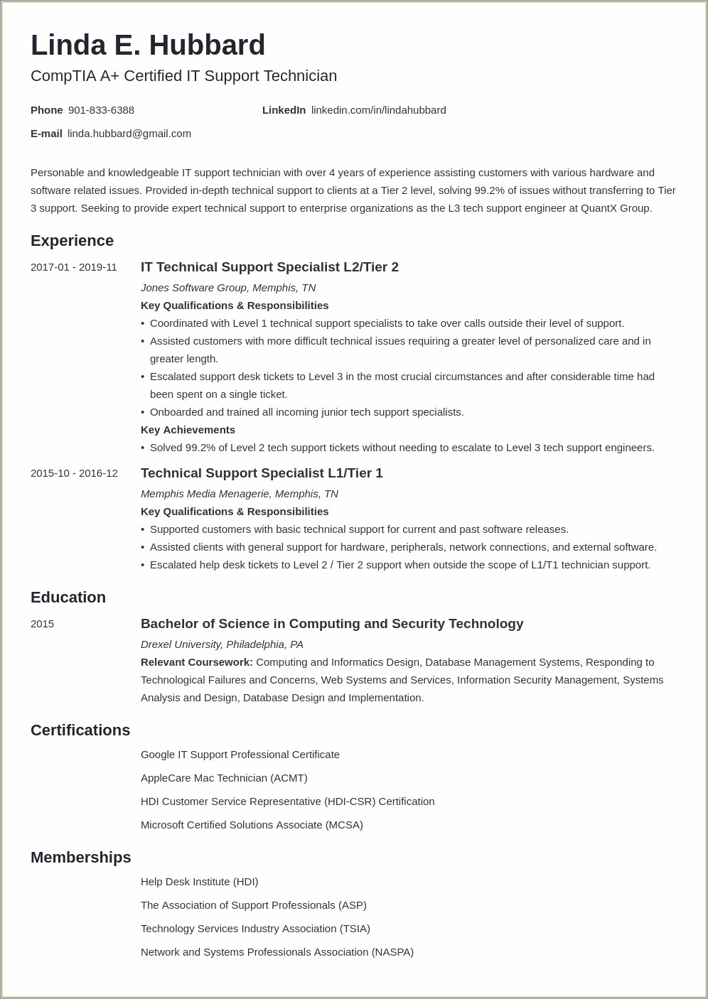 Tier 2 Tech Support Resume Example