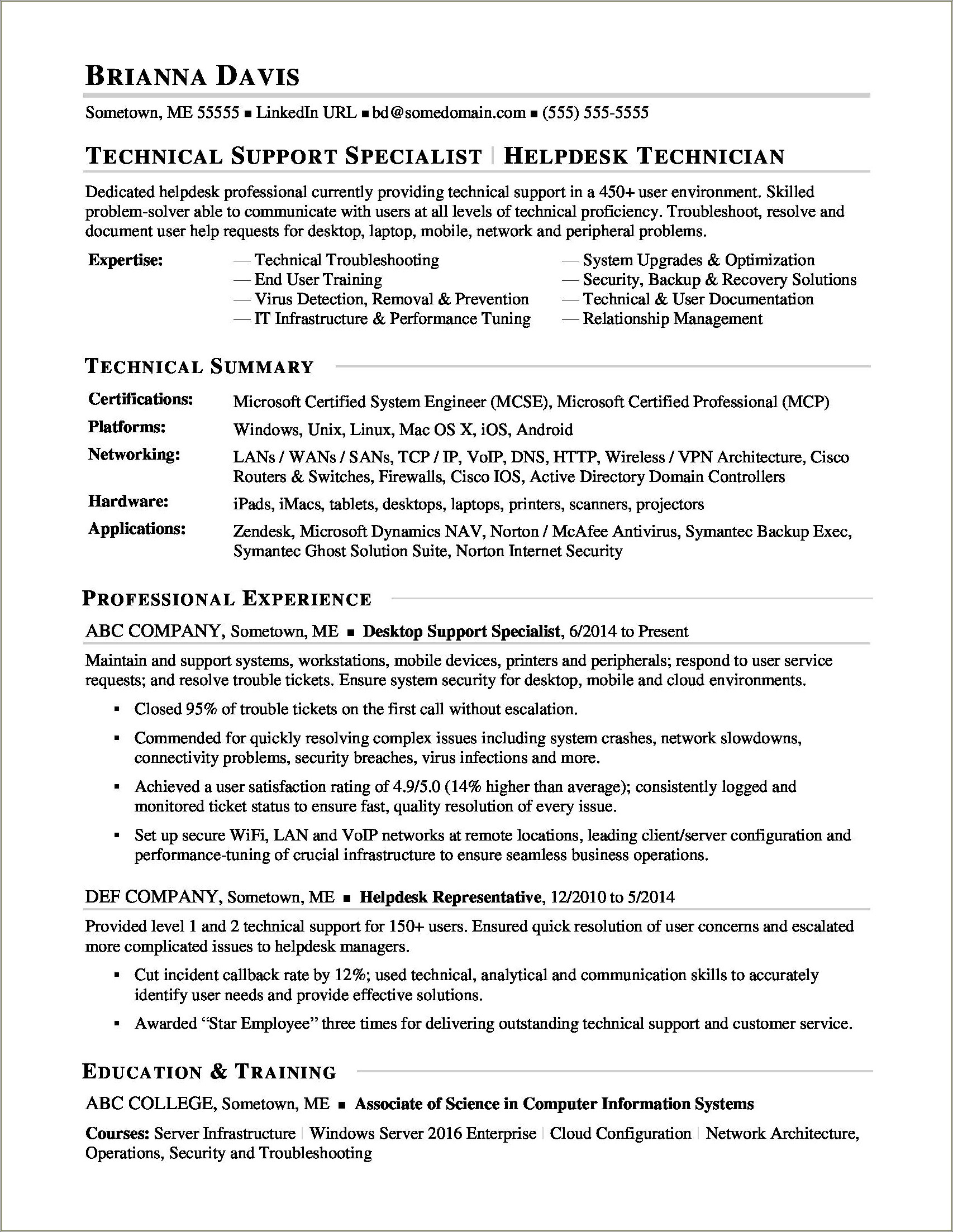 Tier 2 Tech Support Resume Sample