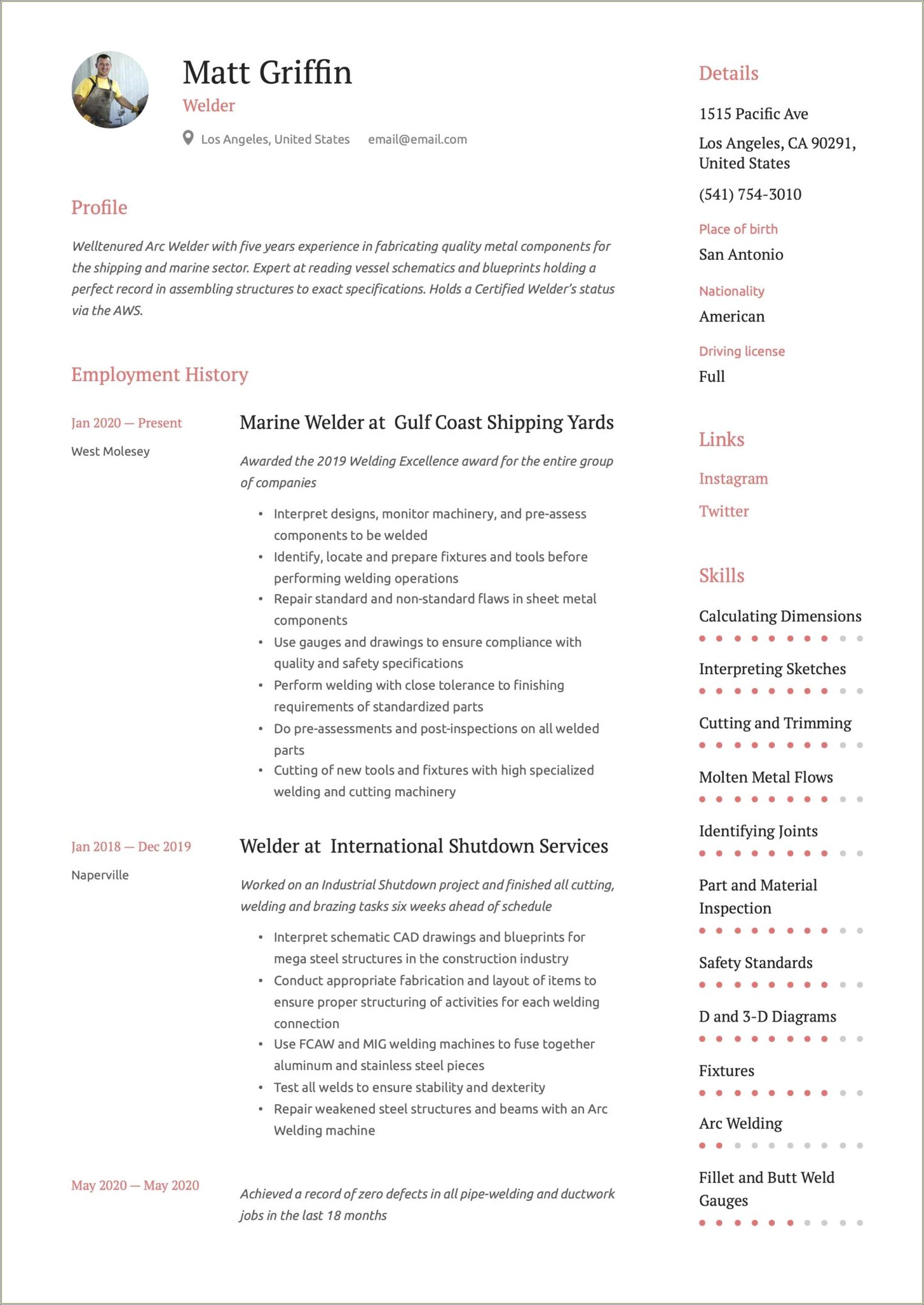 Tig And Arc Welder Resume Sample