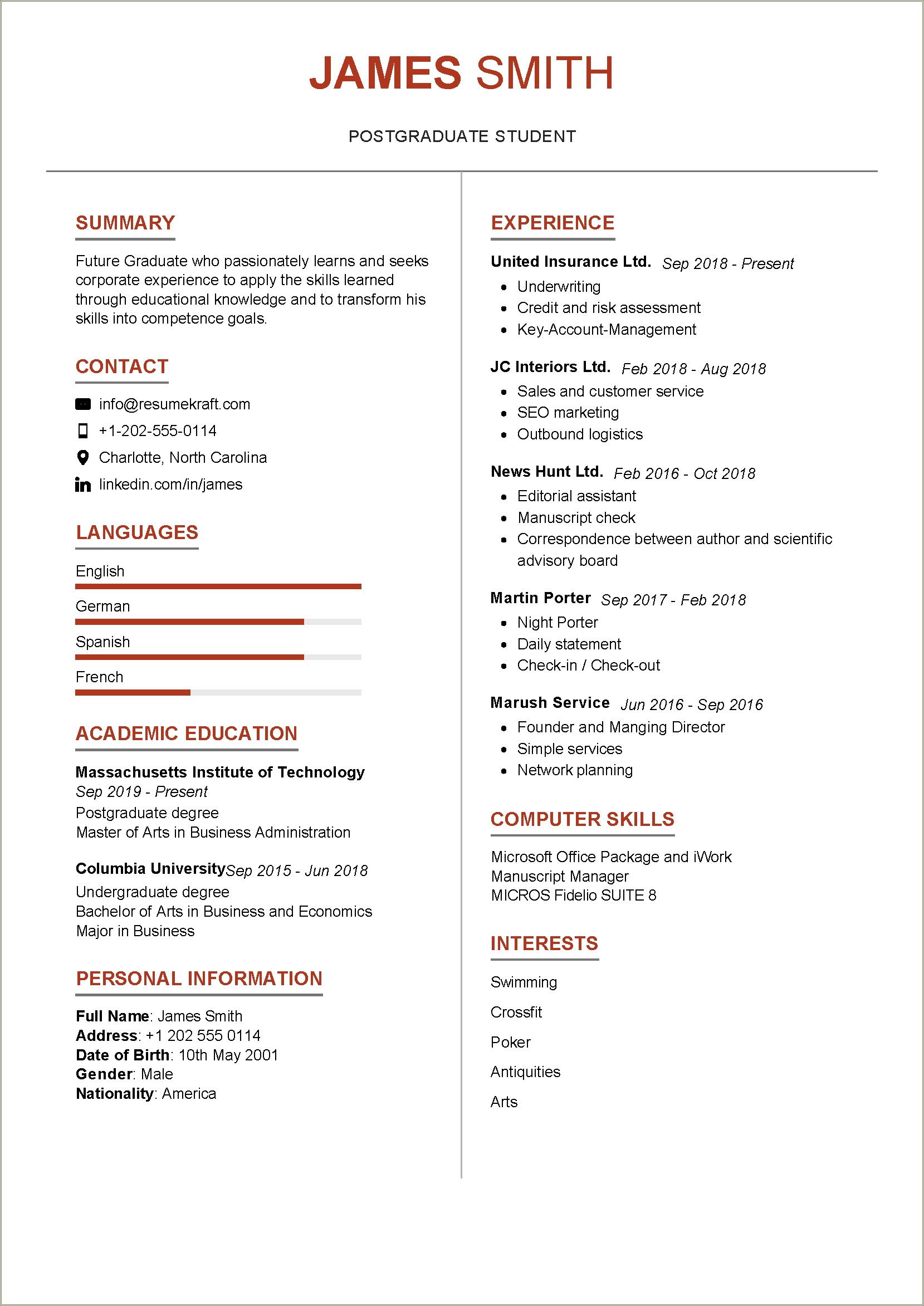 Tips For Resume For Graduate School