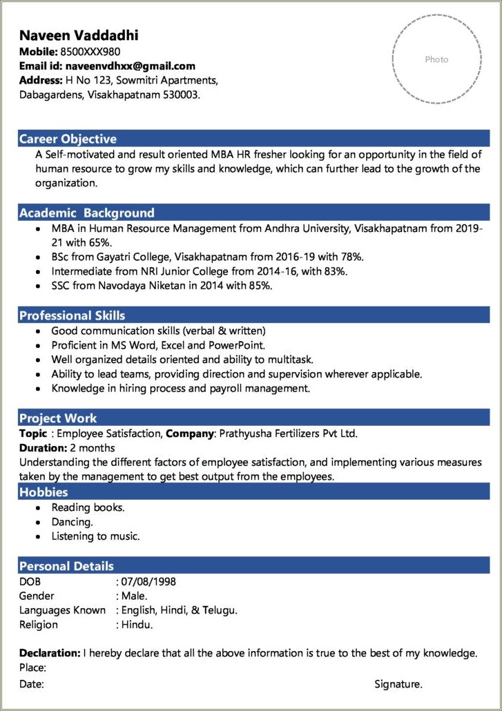 Top 10 Resume Samples For Freshers