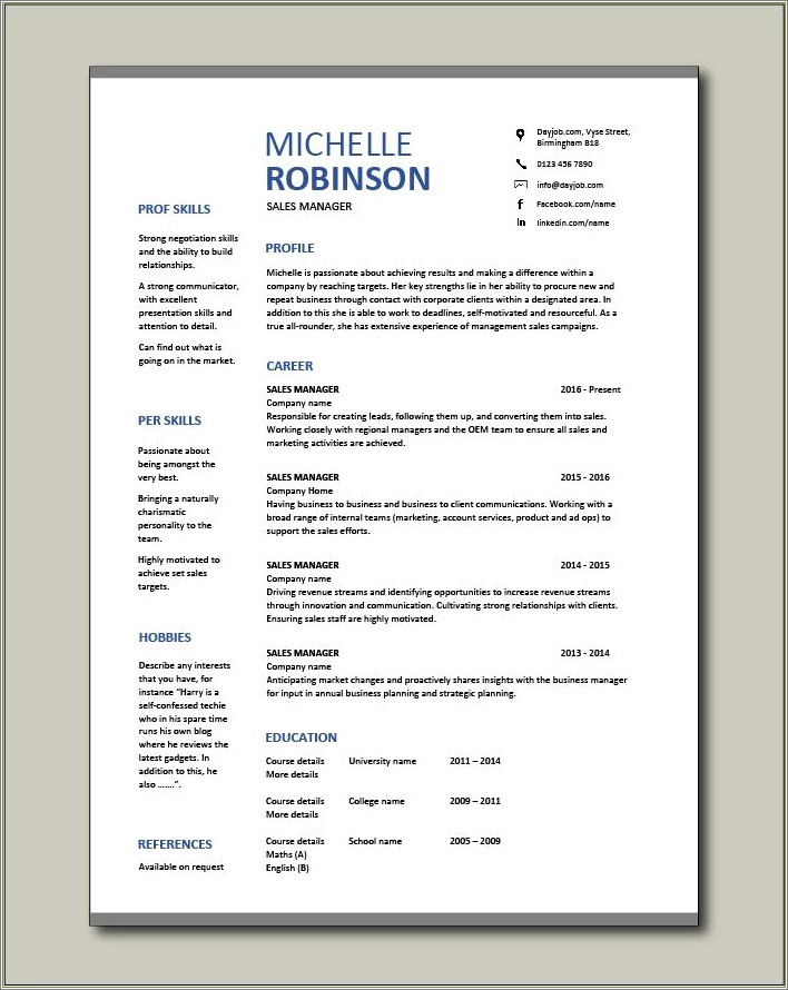 Top Free Sales Resume Word Template