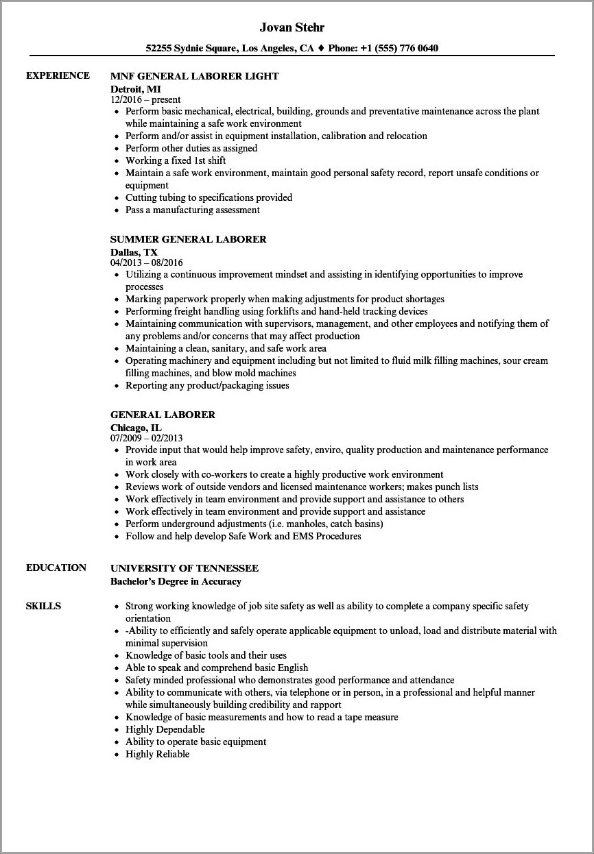 Top General Labor Skills For Resume