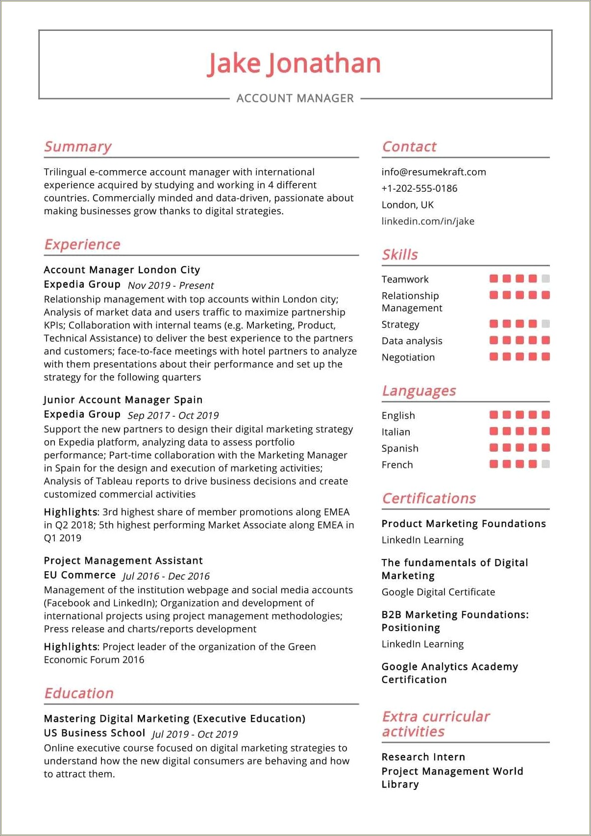 Top Keywords For Account Manager Resume