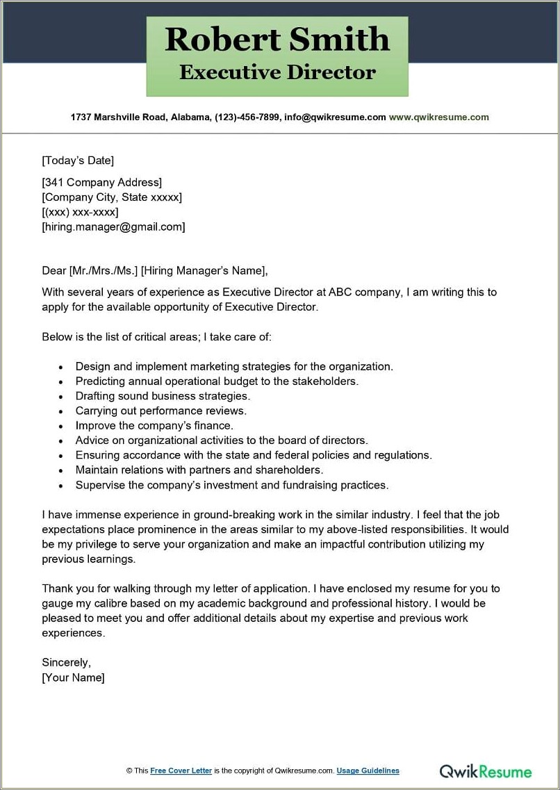 Top Resume Cover Letter Examples For Executives