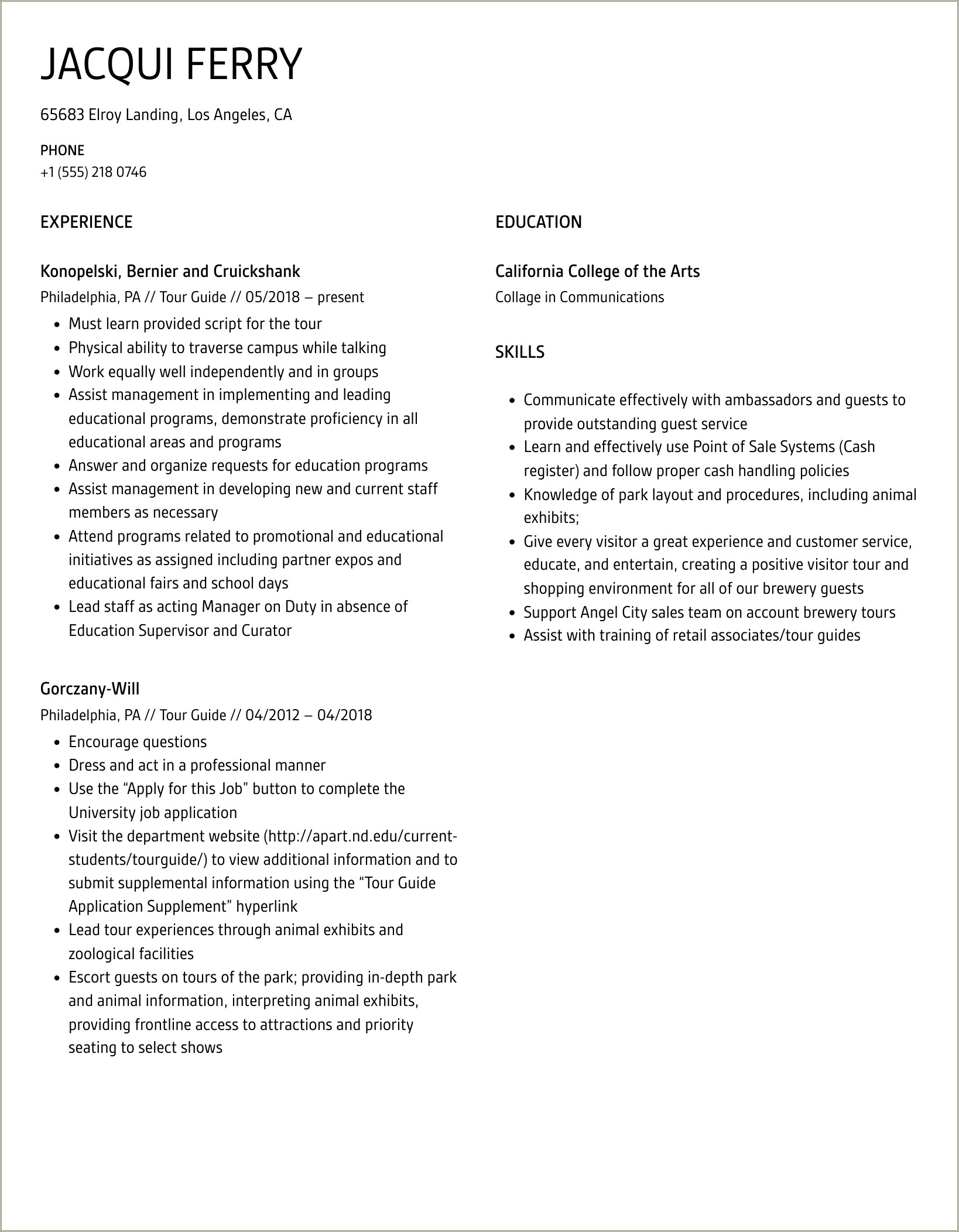 Top Skills For Tour Guide Resume