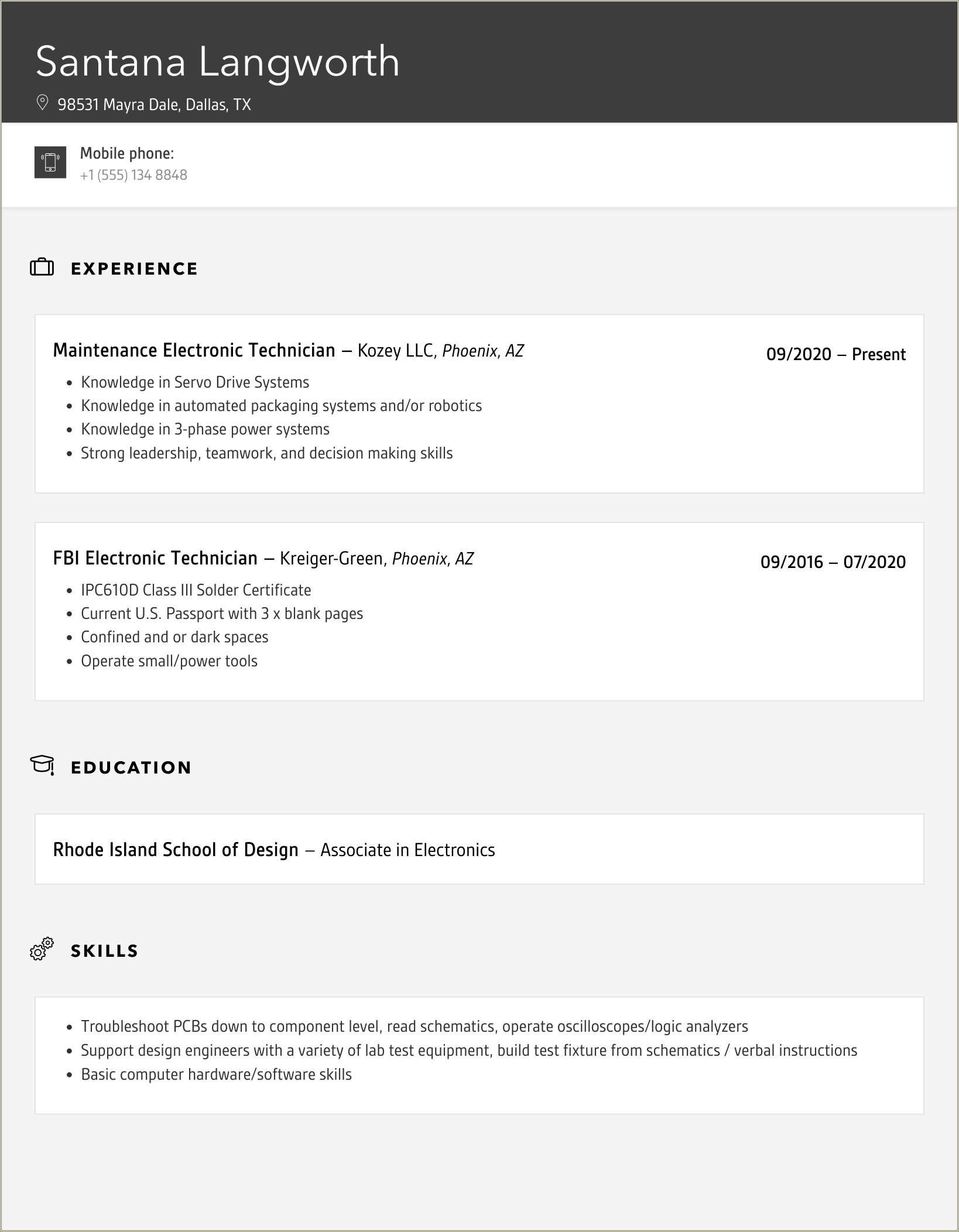 Top Stopper Sample Resume For Electronic Technician