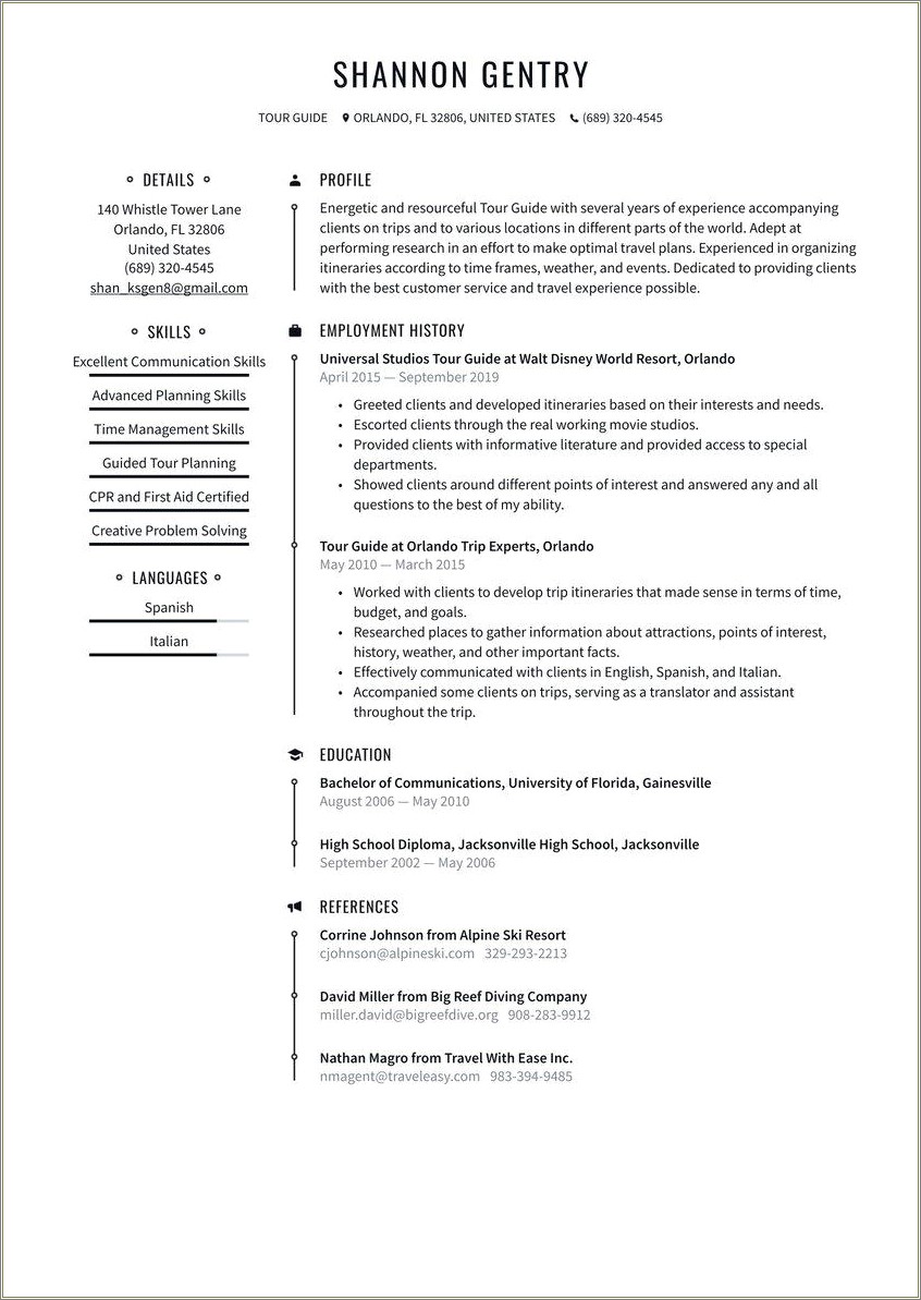 Tour Guide Resume Template Filetype Doc