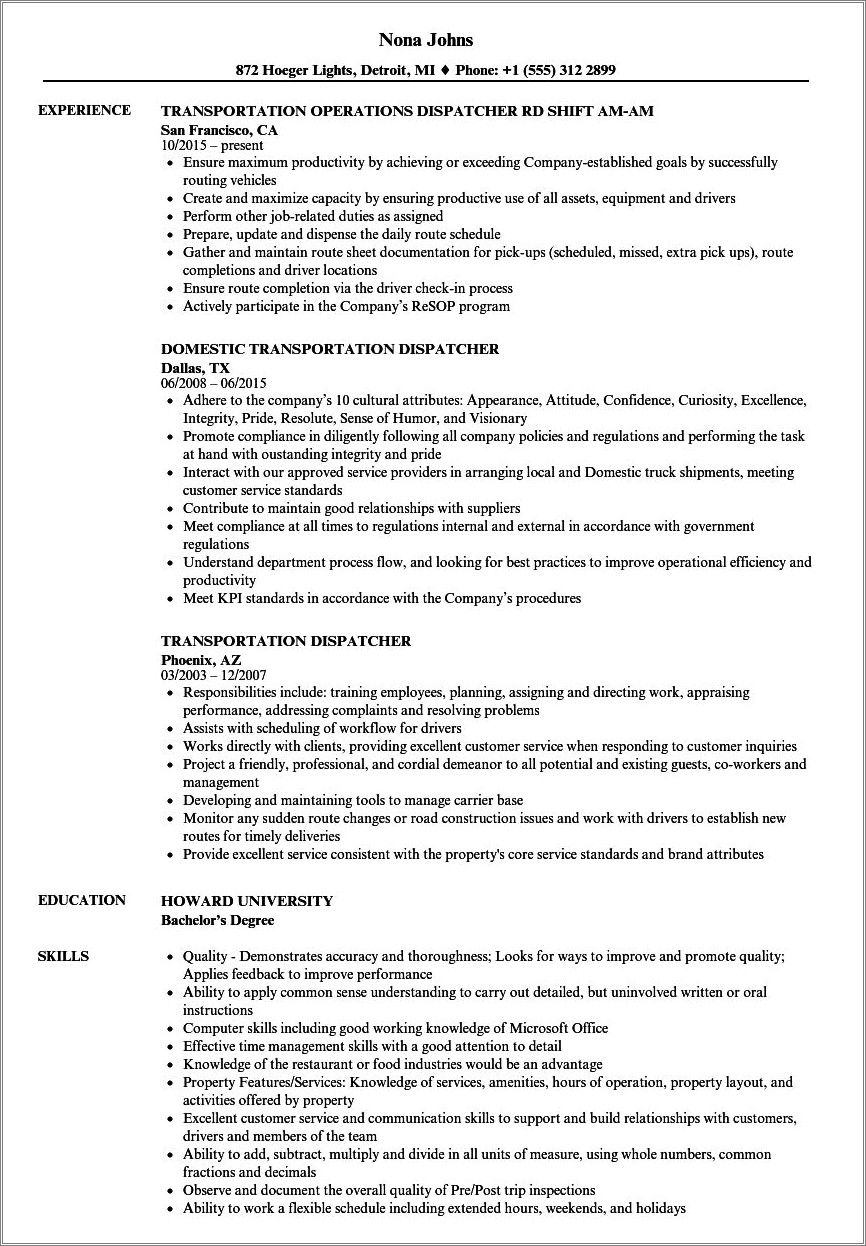 Tow Truck Dispatcher Job Description For Resume