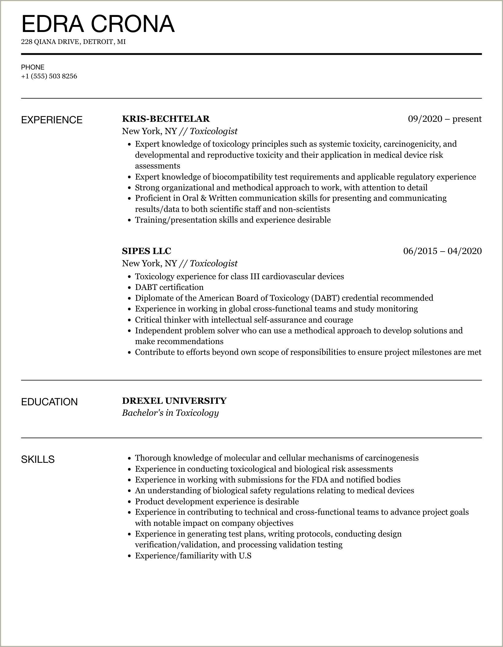 Toxicology Billing Job Description For Resume