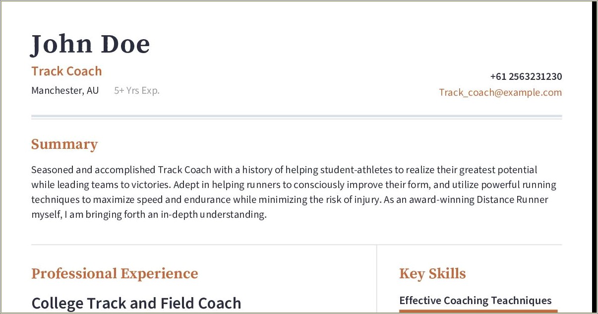 Track And Field Coach Resume Example