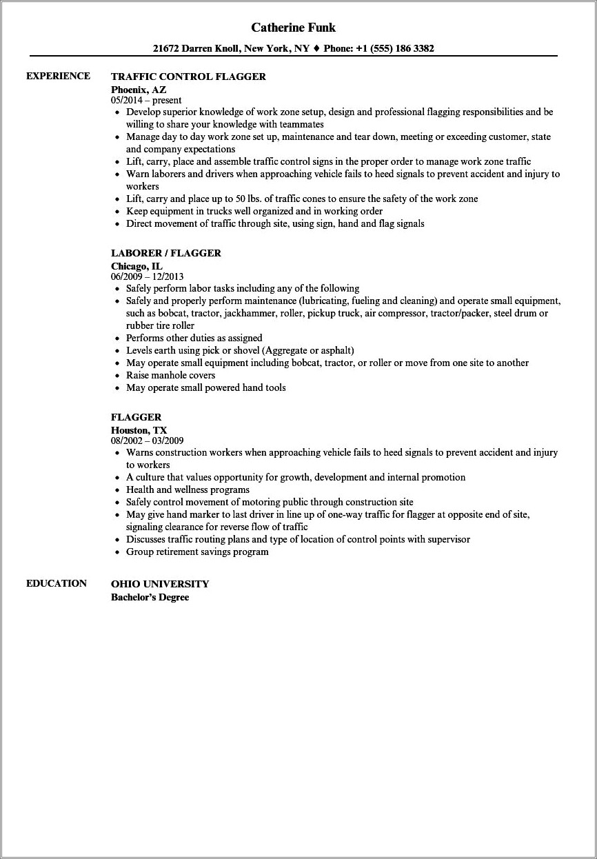 Traffic Control Job Description For Resume