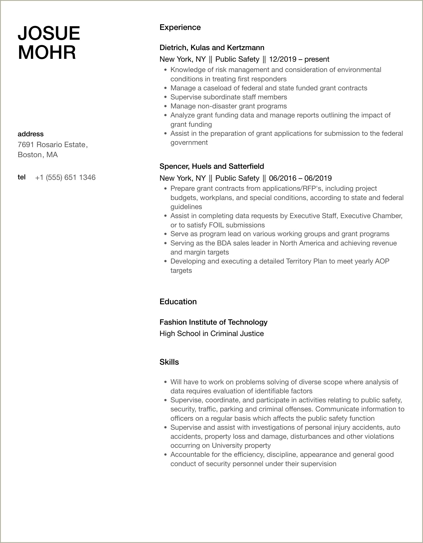 Transferable Seasoned Resume Examples Public Safety Professionals