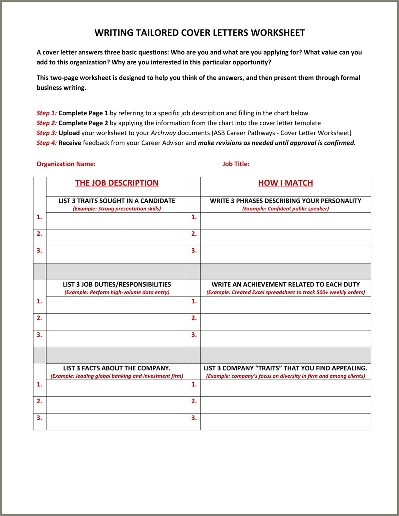 Transferable Skills Worksheet For Resumes And Cover Letters