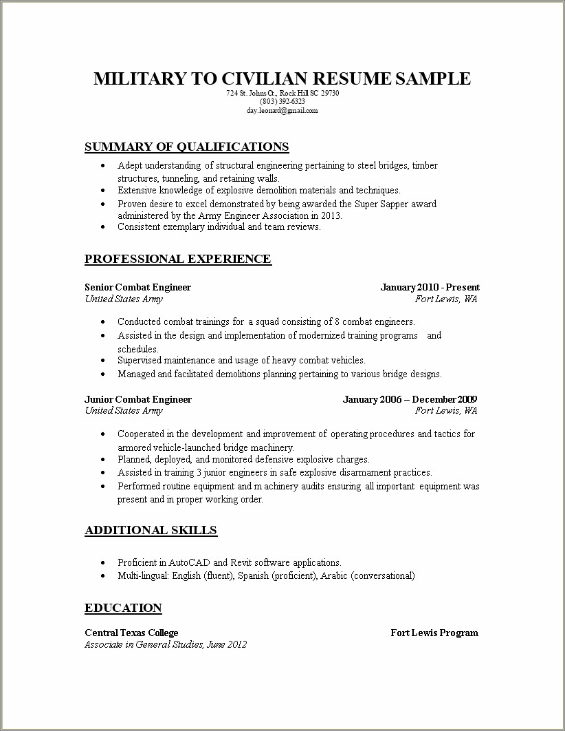 Transferring Military Skills To Civilian Resume