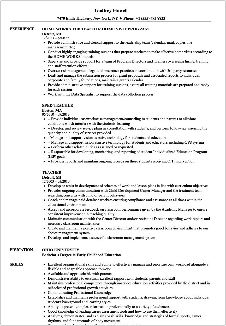 Transition Out Of Teaching Resume Examples