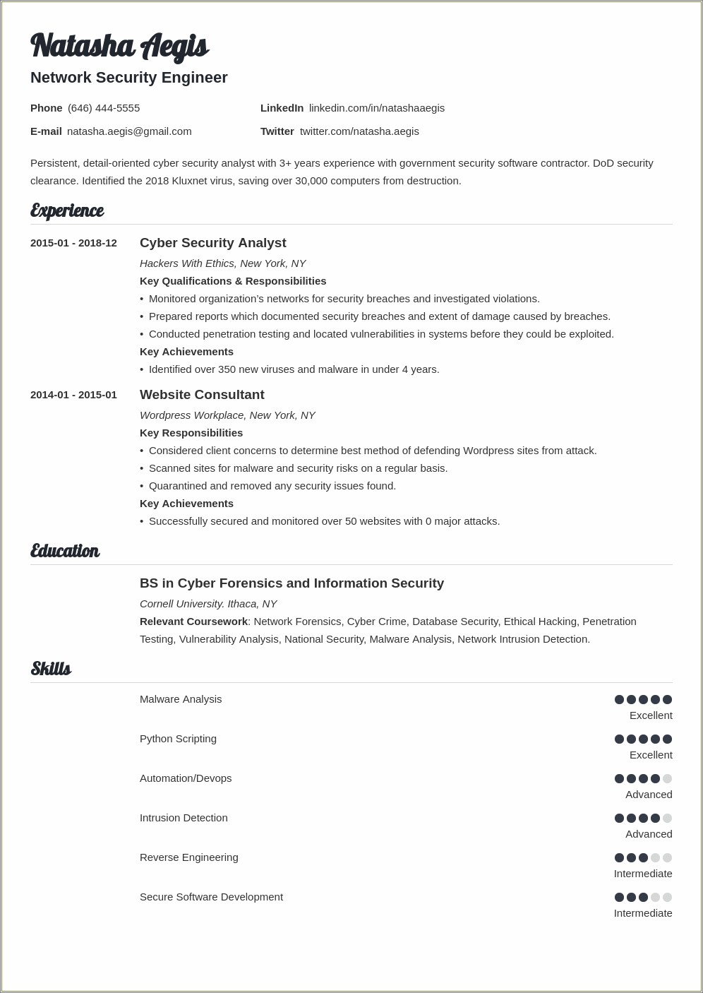 Transitional Resume Summary From Engineer To Cyber Security