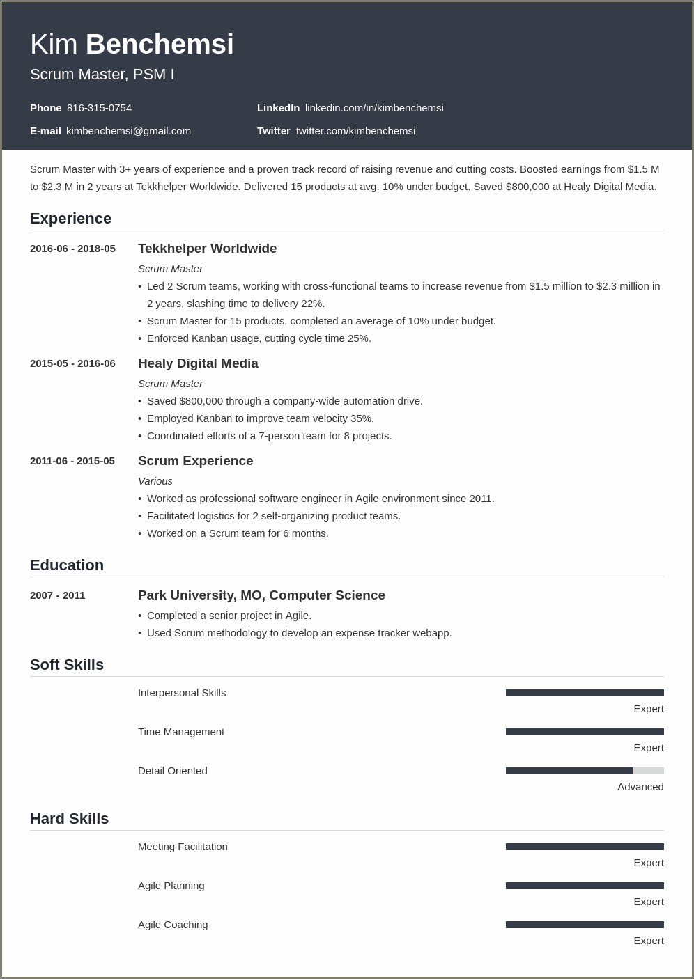 Translate Scrum Master Resume Into Manager