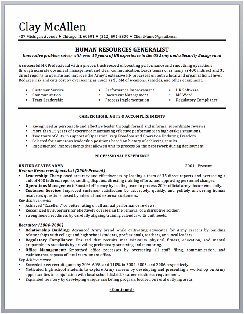 Translating Military Experience Into Civilian Resume