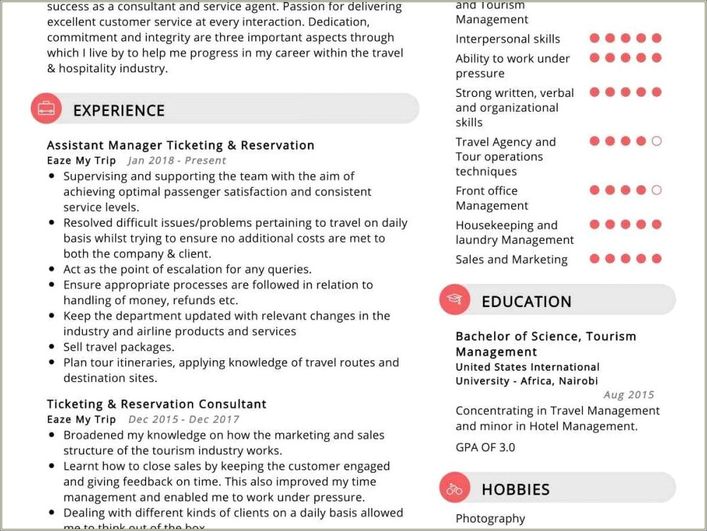 Travel Agency Manager Job Description For Resume