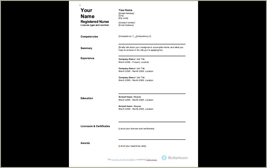 Travel Nurse Resume Template Free Download