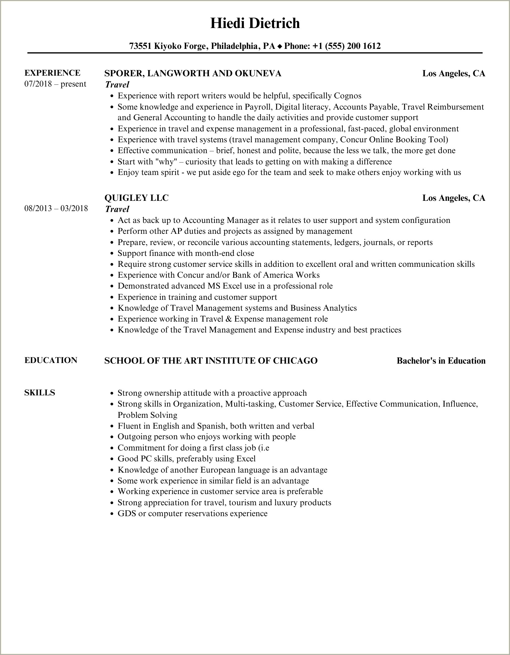 Travelcenters Of America Server Job Description For Resume