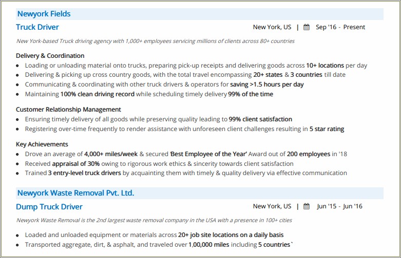 Truck Driver Objective For A Resume