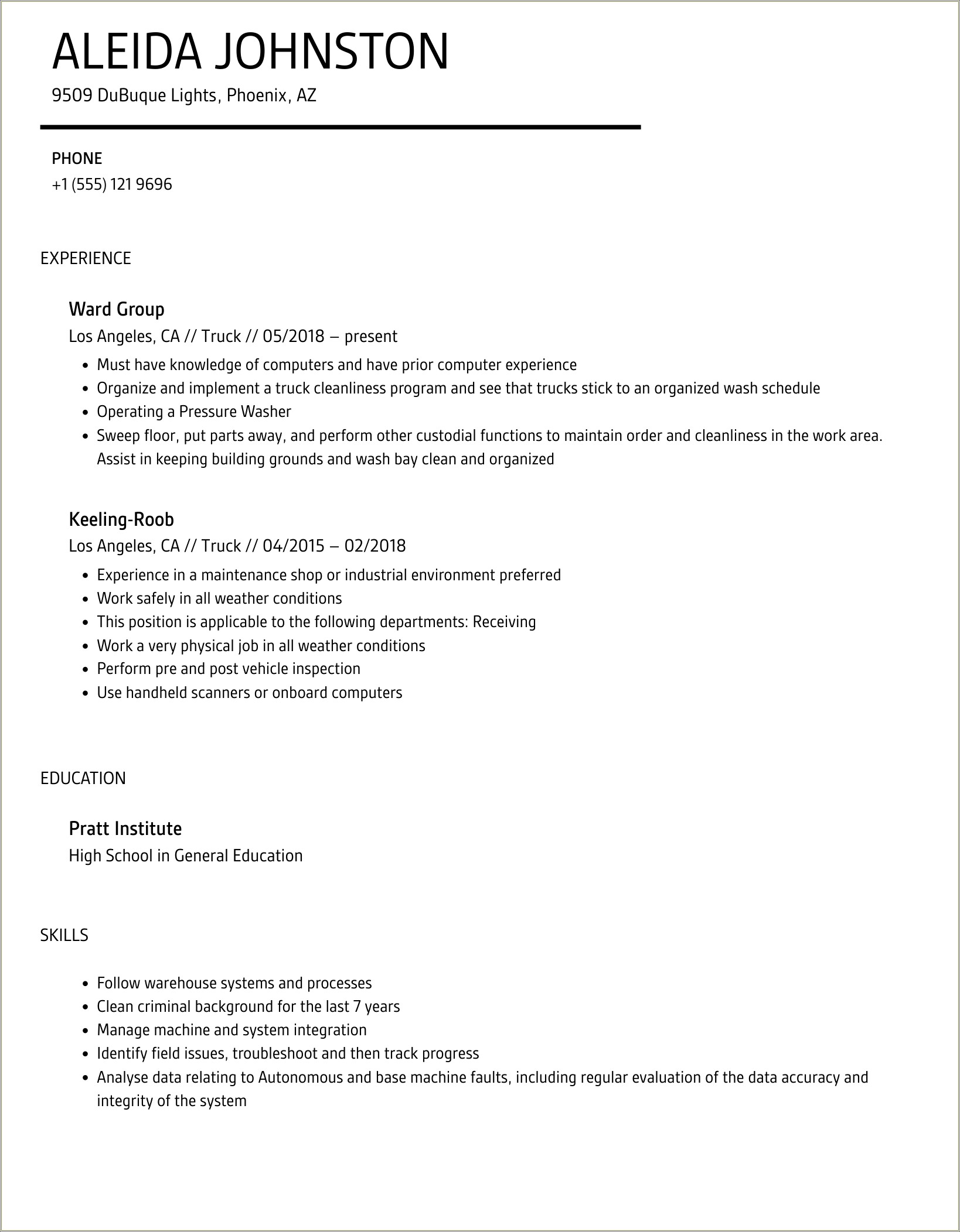 Truck Washer Job Description For Resume