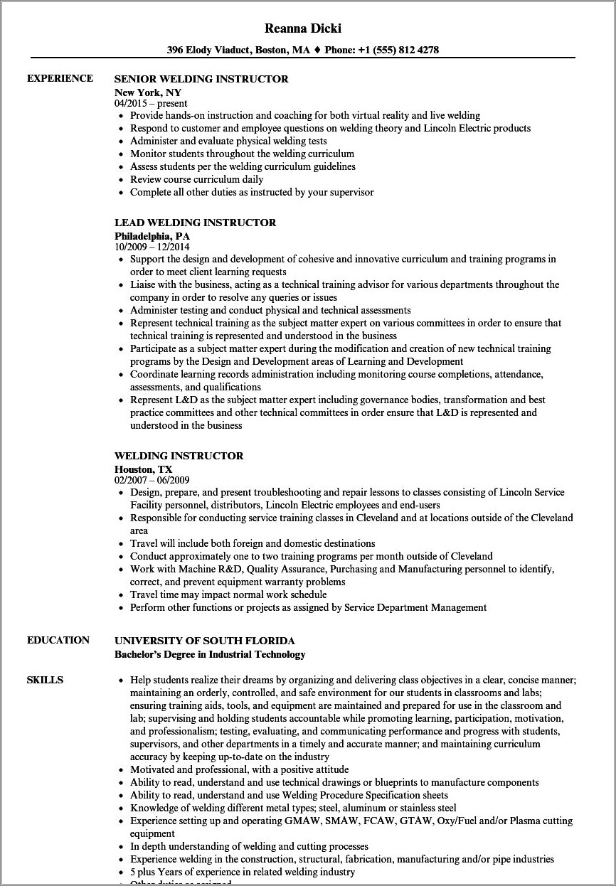 Tulsa Welding School Resume Template Pdf