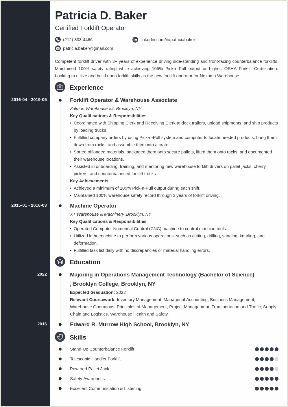 Turano Forklift Job Description For Resume