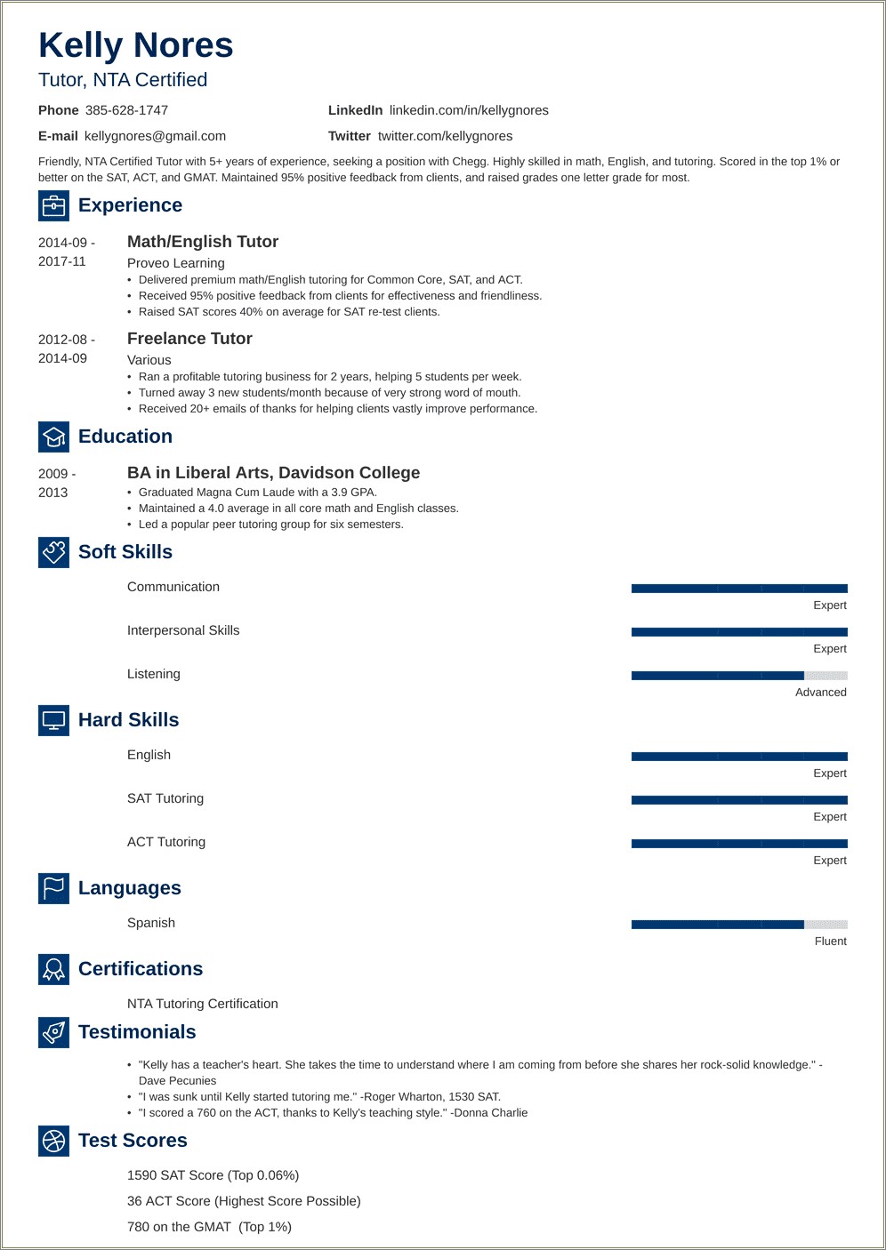 Tutor Resume Description Strong Ation Verbs