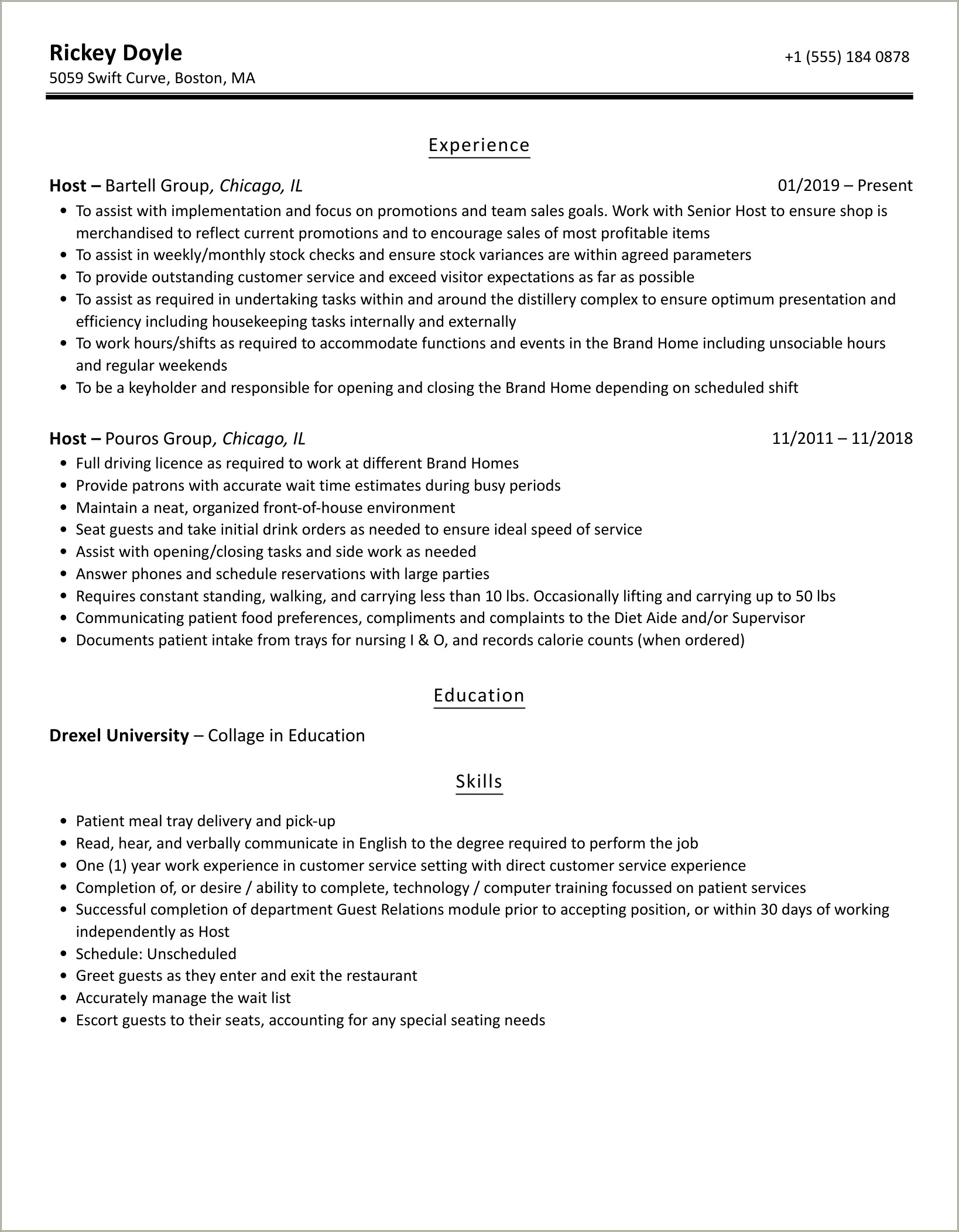 Tv Production Host Resume Template Free