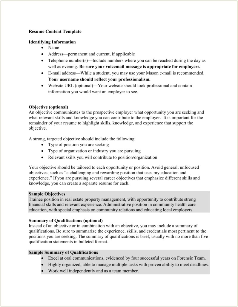 Types Of Career Objectives For Resume