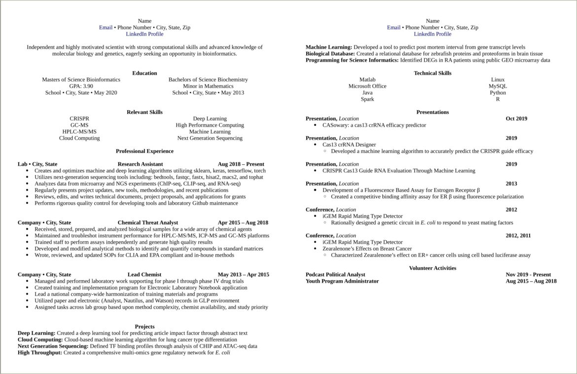 Types Of Skills On Resume For Cghemist