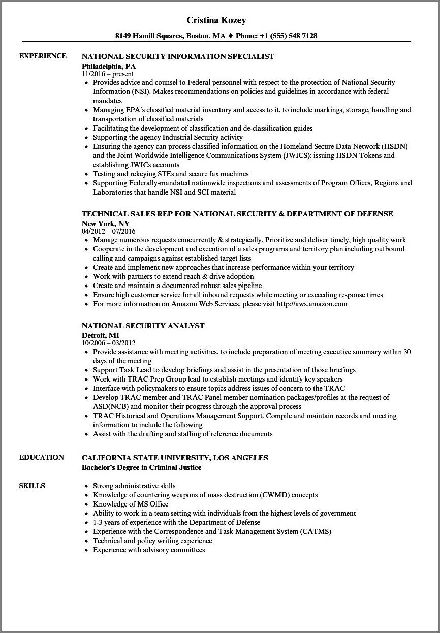 Typical Objectives On A Criminal Justice Student Resume