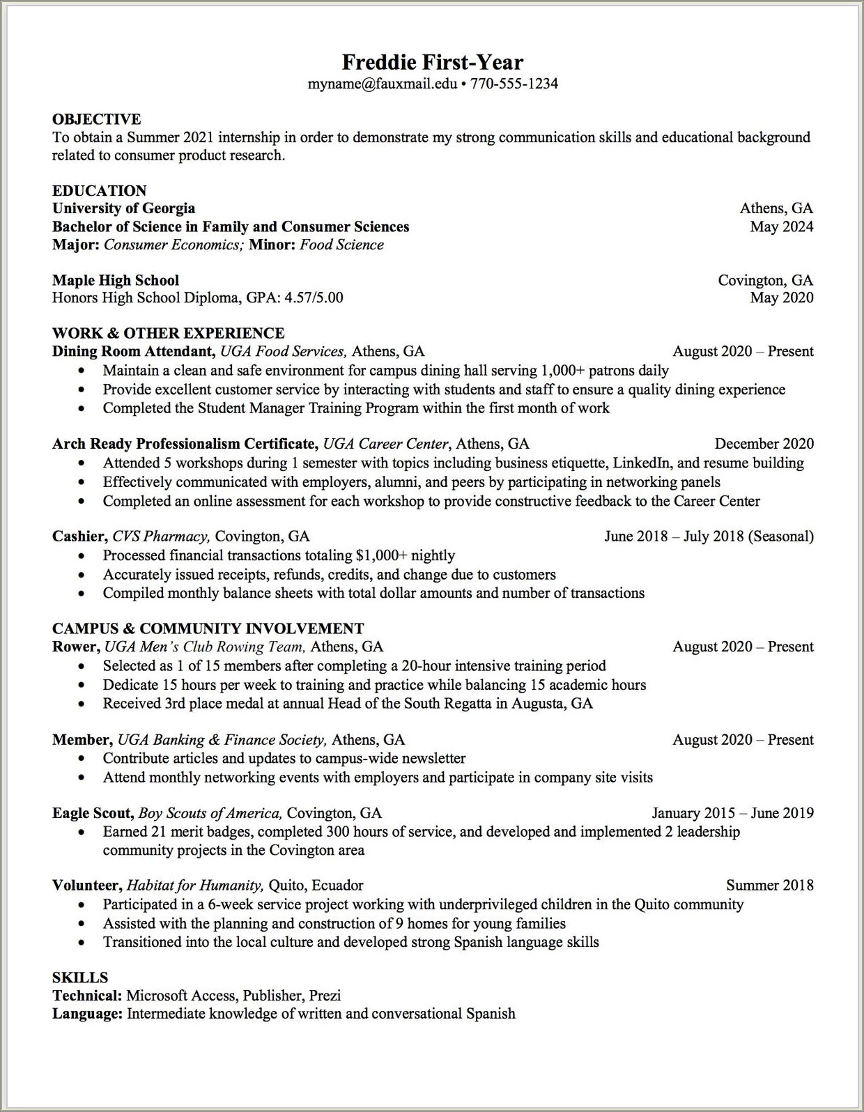 U Of A Eller Resume Template