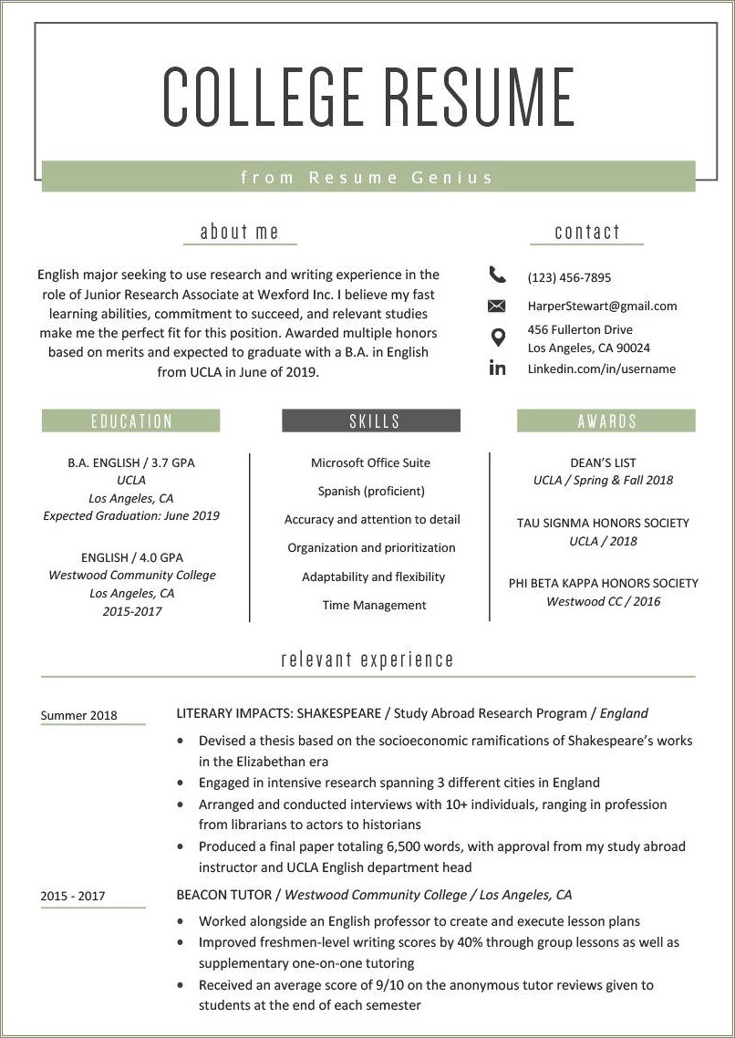 Ucla School Of Business Resume Template