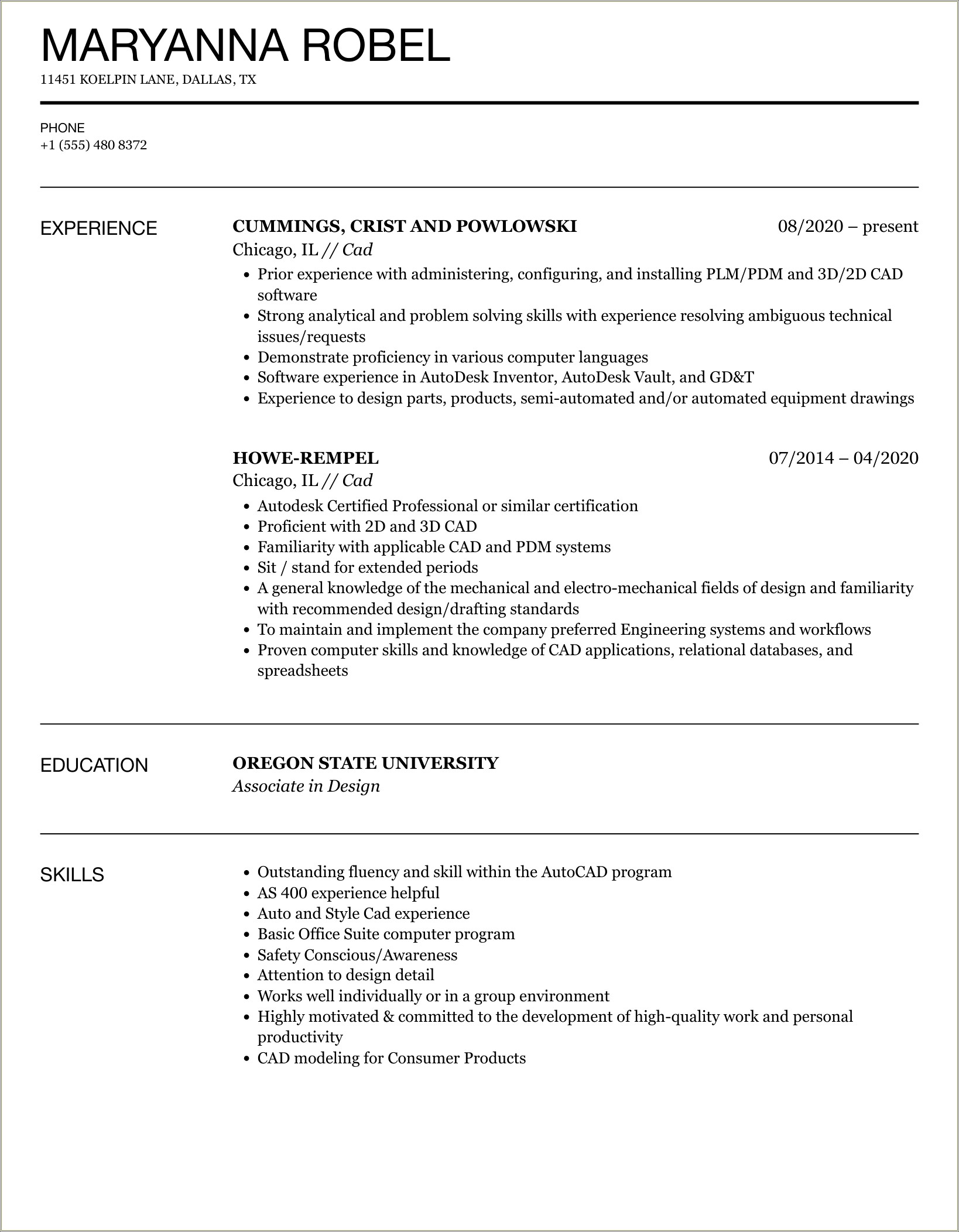 Ug Nx Cad Designer Job Resume