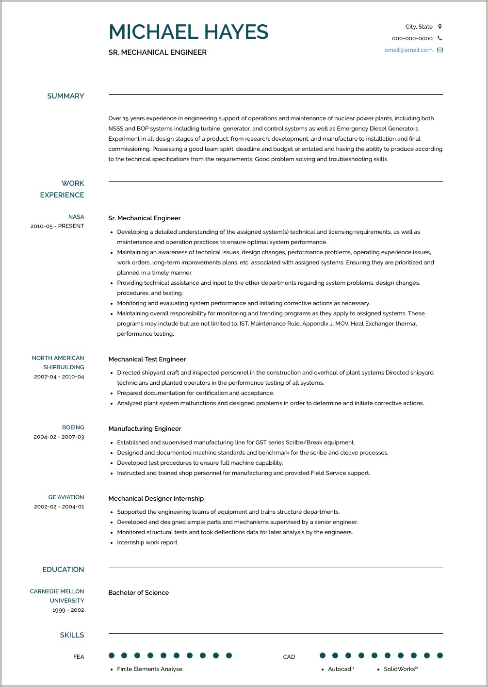 Uh Engineering Carrer Center Sample Resume