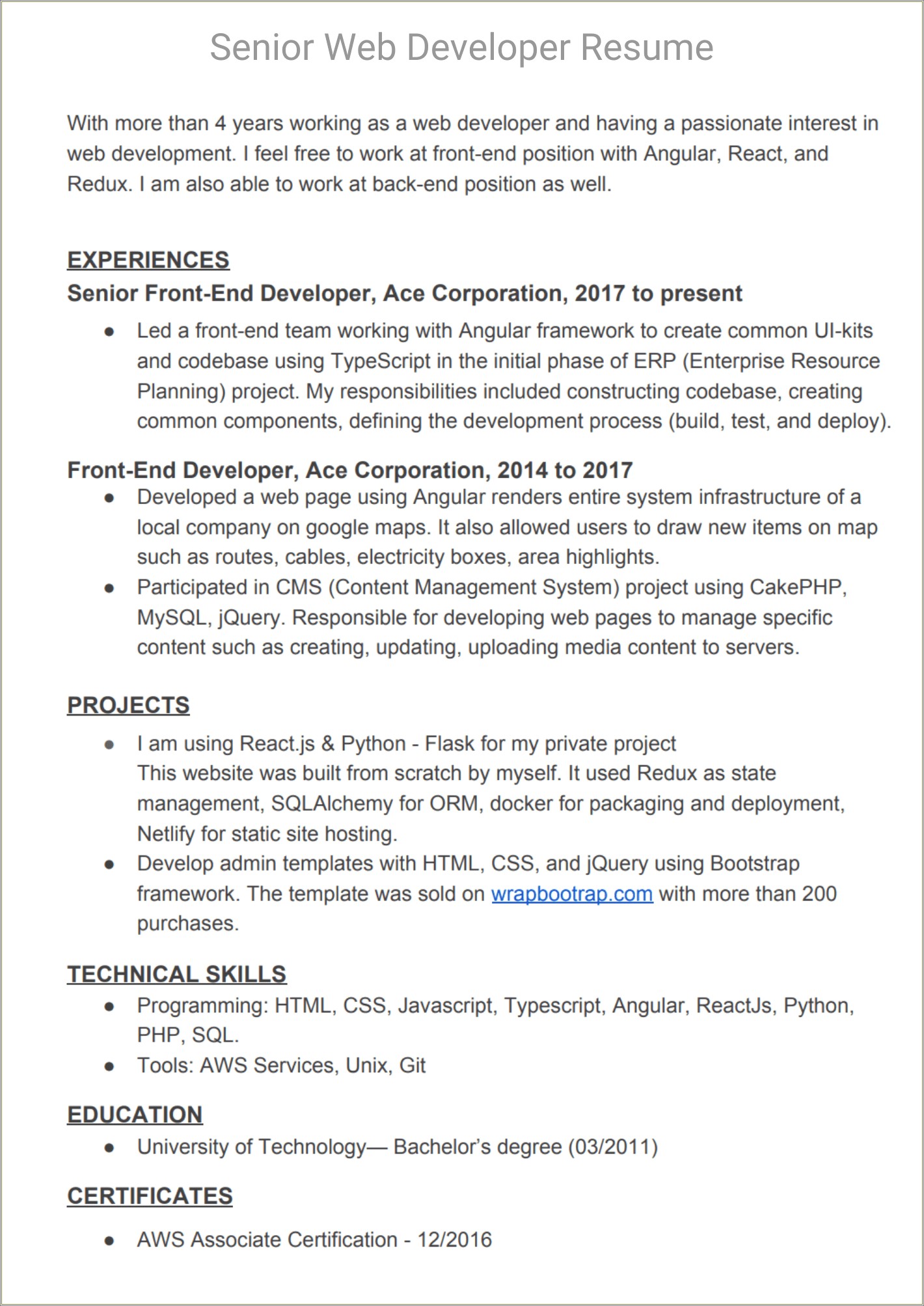 Ui Developer 3 Years Experience Resume