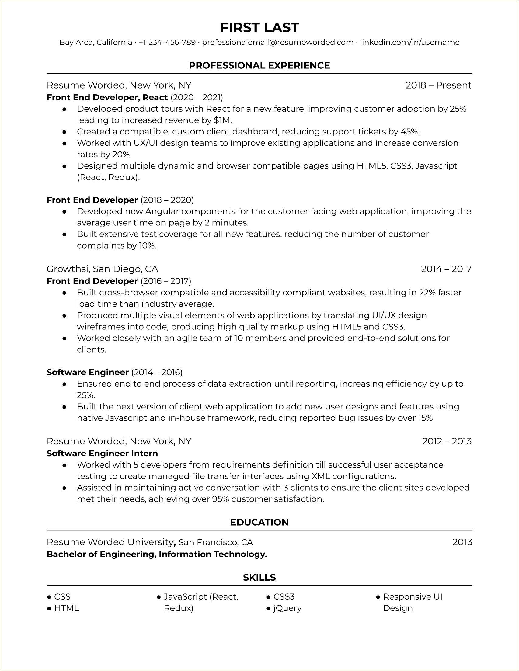 Ui Developer Sample Resume 2 Years Experience