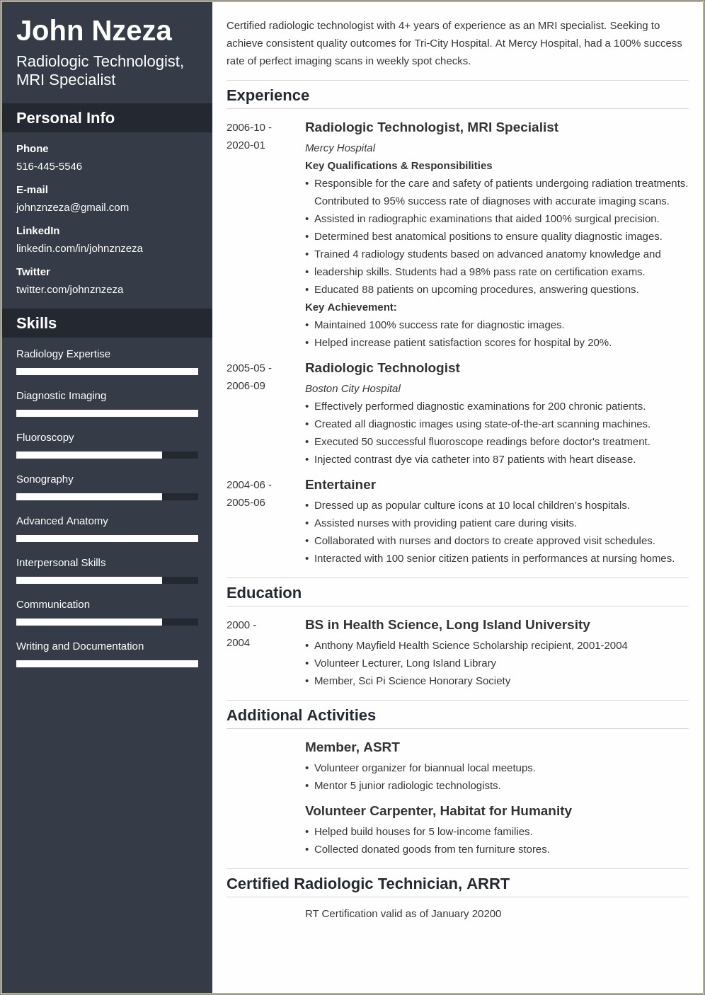 Ultrasound Technician Resume Free Sample Download