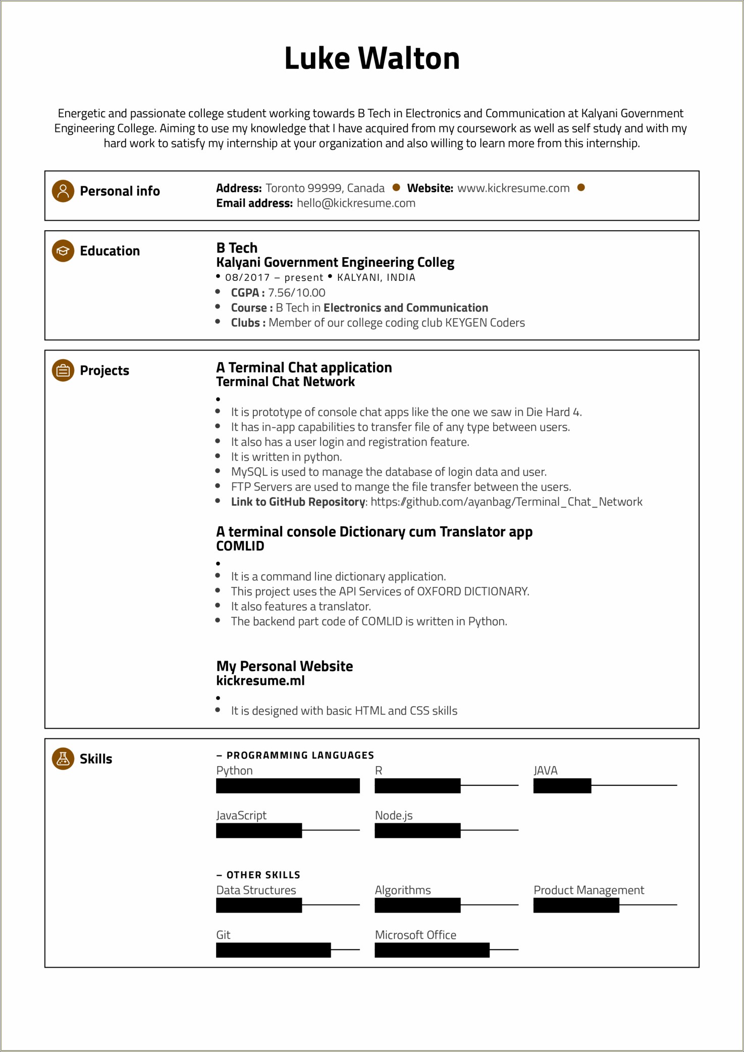 Undergeraduate Computer Science Summer Internship Objective Resume