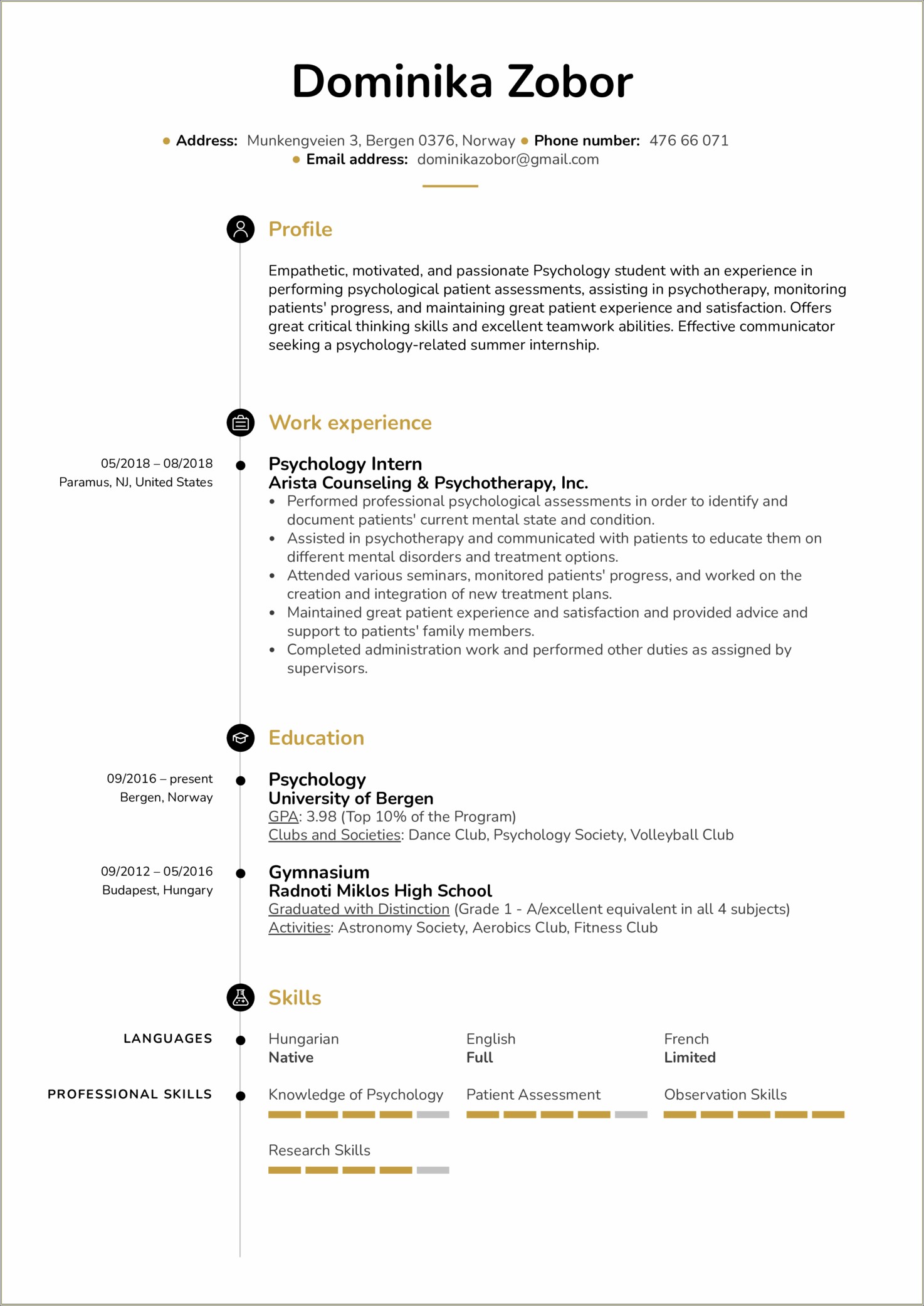 Undergraduate College Student No Work Experience Resume