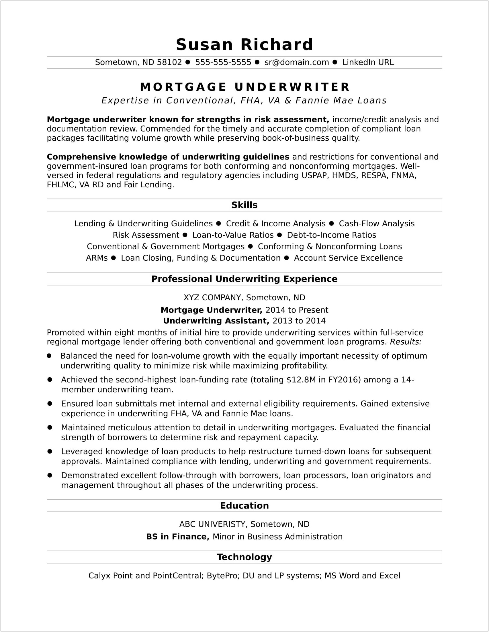 Underwriting Assistant Job Description For Resume