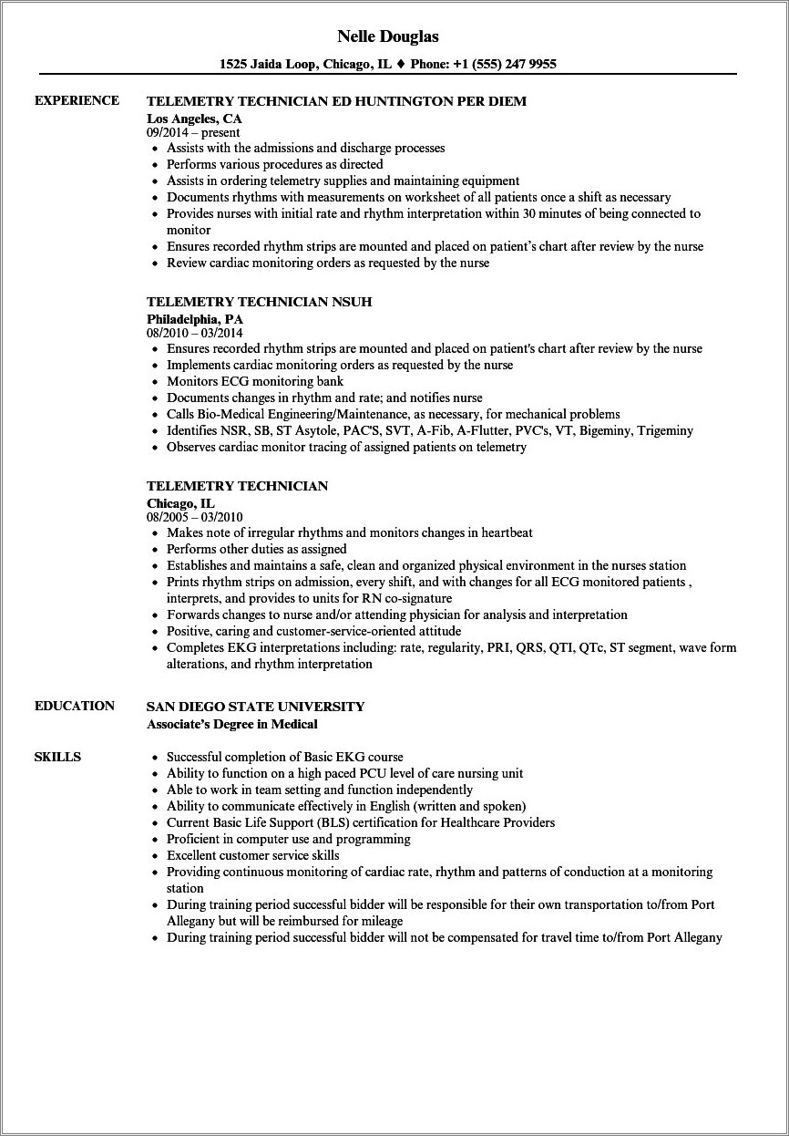 Unit Clerk Monitor Tech Job Description Resume