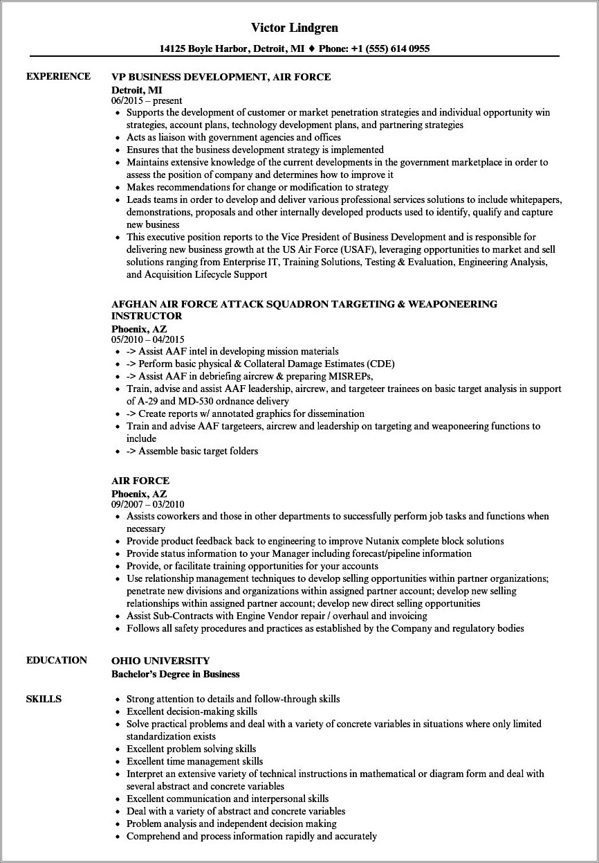 United States Air Force Resume Example