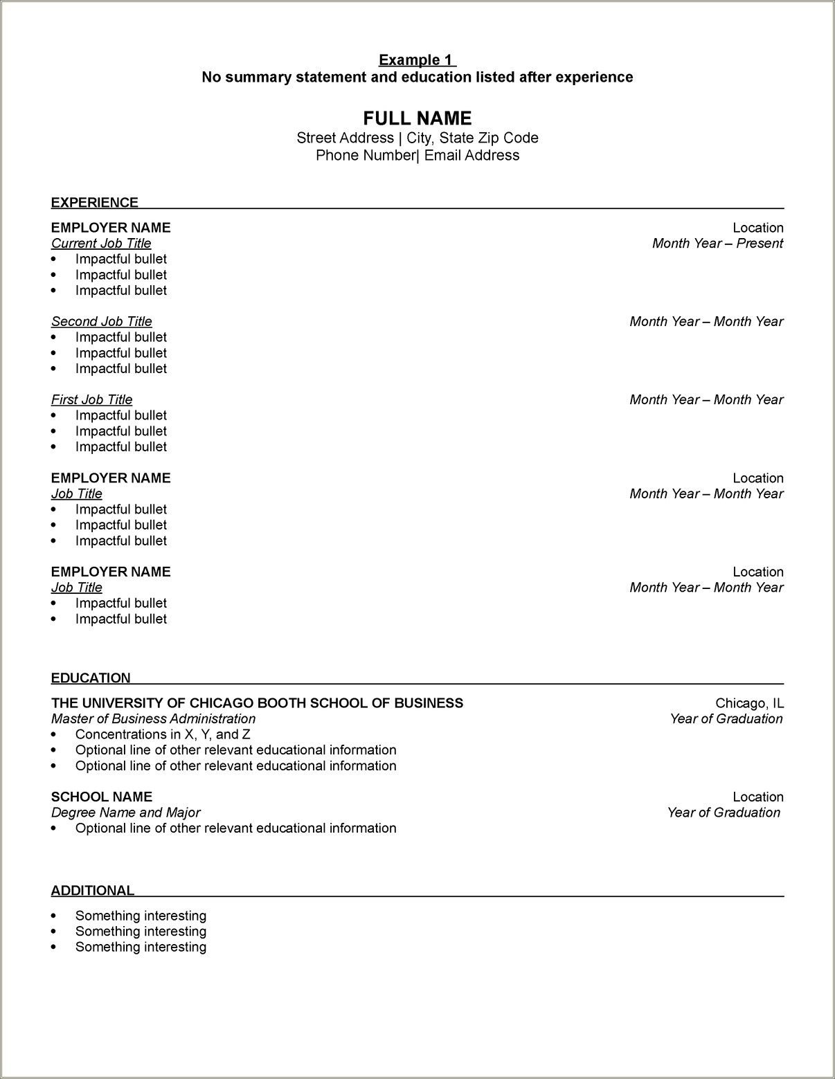 University Of Chicago Booth Resume Template