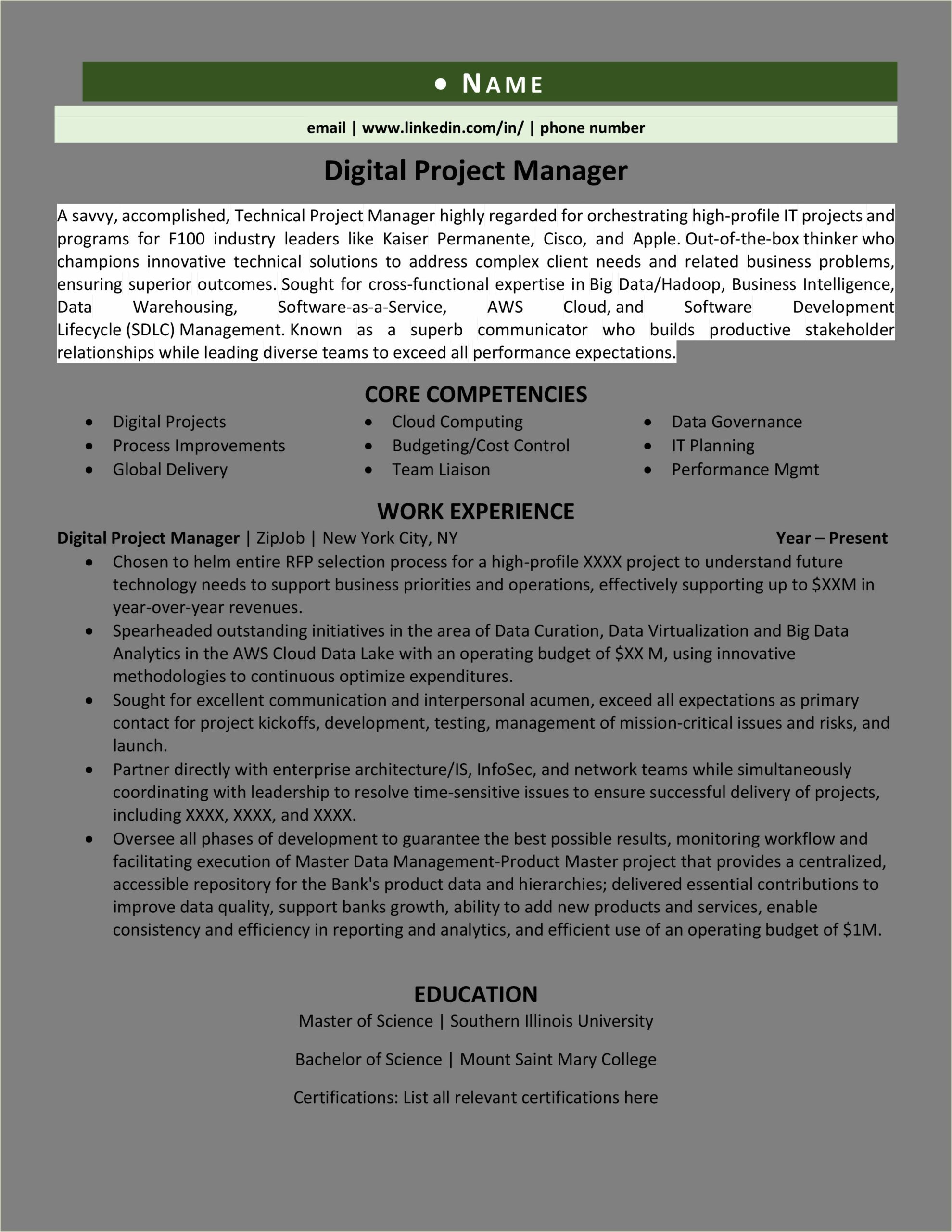 University Of Illinois Business Management Resume